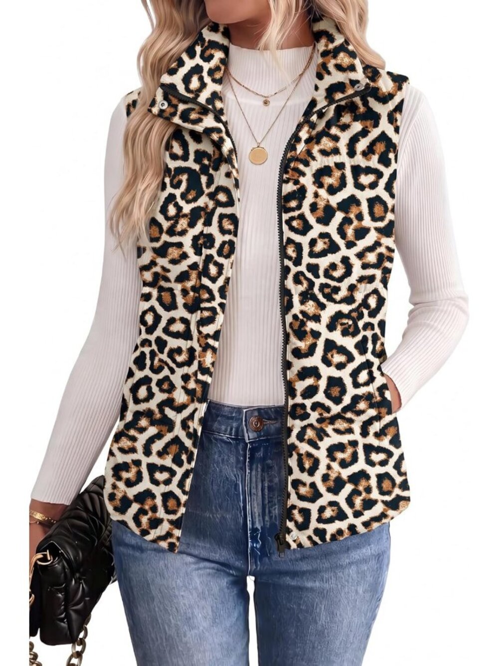 Lightweight Sleeveless Puffer Vest for Women, Warm Zip-Up Jacket with Pockets